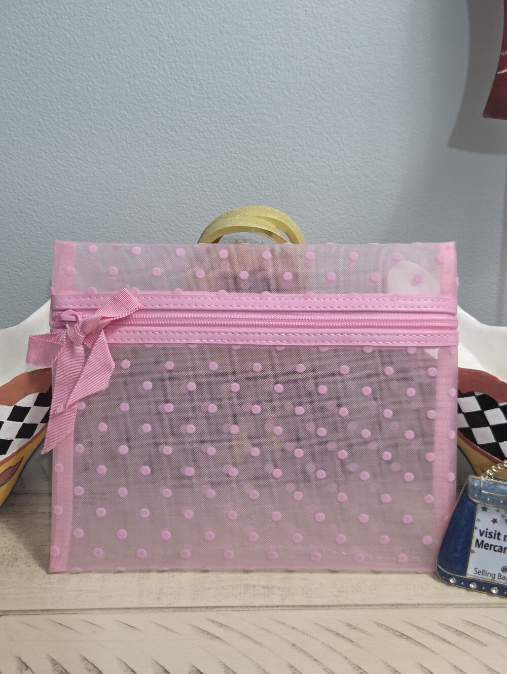ULTA Beauty Collection Pink Mesh Polka Dot Cosmetic Pouch Bag GWP NWT NIP